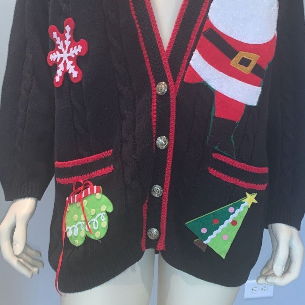 Vintage Jantzen Christmas Santa‎ Holiday Button Down Cardigan Sweater Size XL - Picture 13 of 15